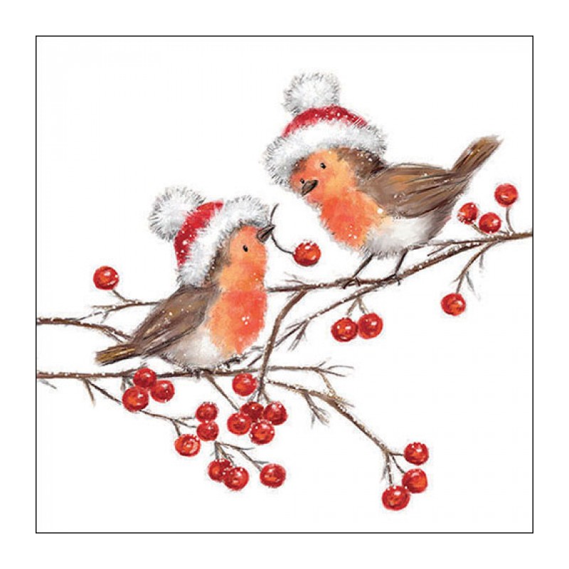 1 Pakje papieren lunch servetten - Christmas robins white - Ambiente - Kerst - Vogels - Roodborstje 1 Pakje papieren lunch servetten - Christmas robins white - Ambiente - Kerst - Vogels - Roodborstje