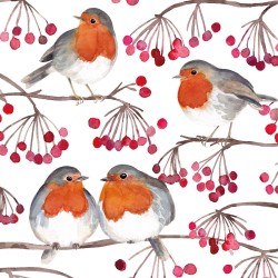 papieren lunch servetten - Birds & Berries - PPD - Vogels - Bessen - Roodborstje