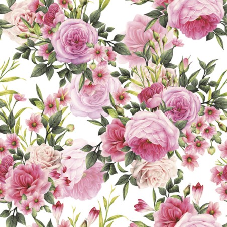 Paper lunch napkins - Rose twigs with leaves and flowers - Daisy - Roses - Flowers