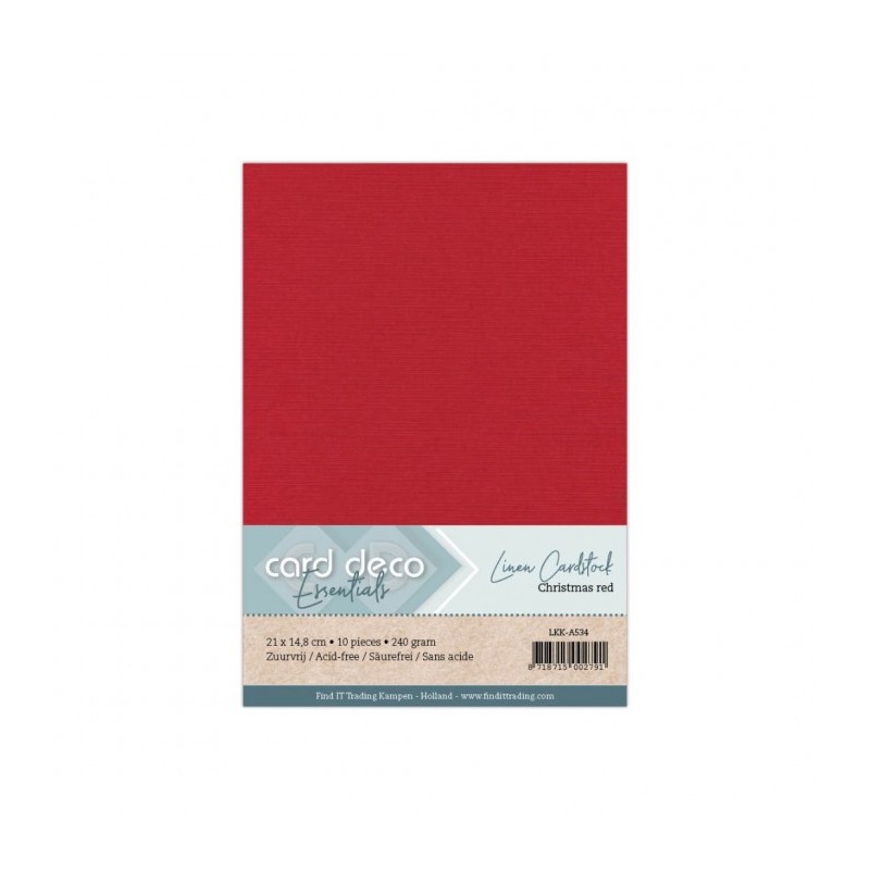 Card Deco, Linen cardboard, Christmas Red, 14,8 x 21 cm - LKK-A534 Card Deco, Linen cardboard, Christmas Red, 14,8 x 21 cm - LKK-A534