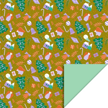 HOP - Wrapping Paper 70cm wide - X-mas - Time Olive - Mint
