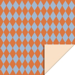 HOP - Wrapping Paper 70cm wide - Harlequin Deep Orange/Blue - Peach