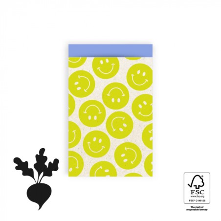 10 Cadeau zakje 12x19cm breed - Smiley Lemon Yellow - Blue