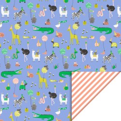 HOP - Wrapping Paper 70 cm - Party Animals Blue - Stripe Salmon
