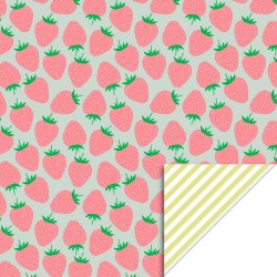 HOP - Wrapping Paper 70 cm - Strawberry Bright Salmon - Stripe Yellow