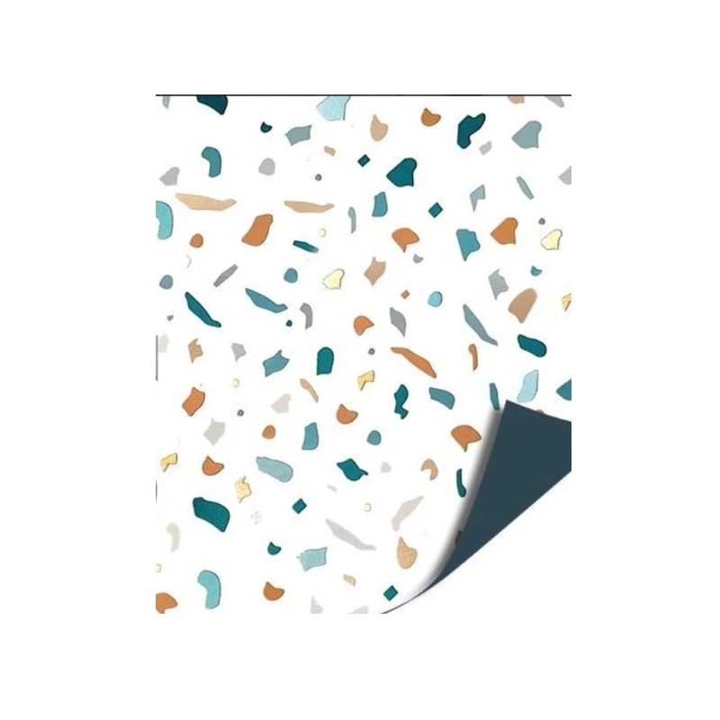 Kassaplan - Cadeaupapier 30 cm - 100 m - Terrazzo - Blauw - Toonbank rol