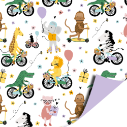 Wrapping paper - Party Animals white - Lilac - 30cm wide - Kassaplan - Animals - birthday - Geschenkenlaantje.nl