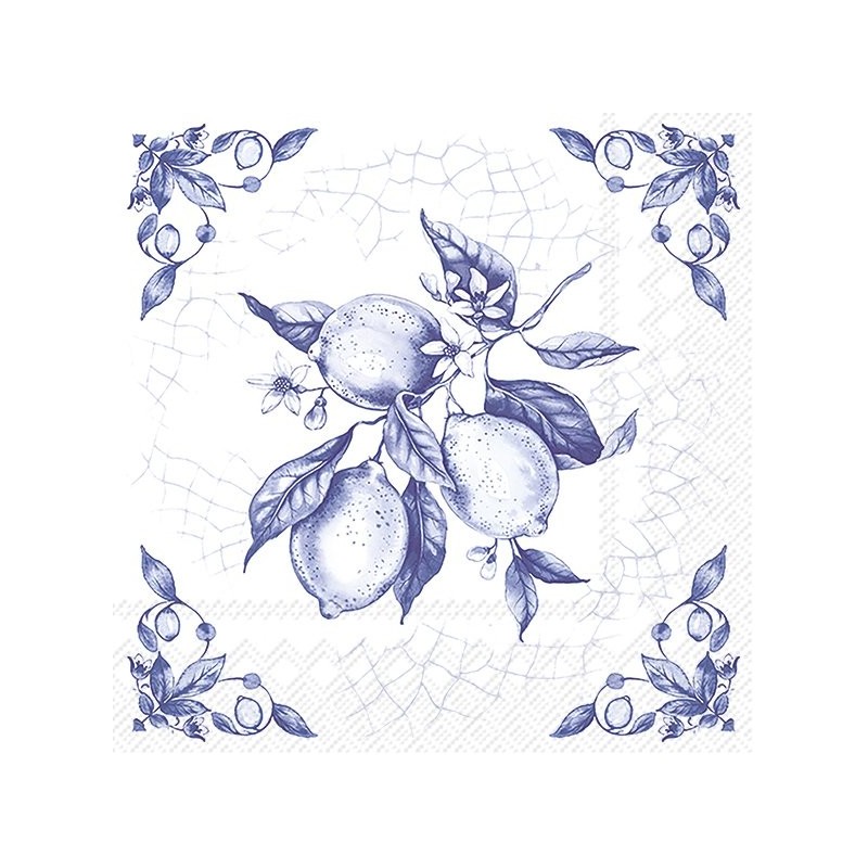 IHR - Lunch servetten - Lemon on Tile White Blue IHR - Lunch servetten - Lemon on Tile White Blue