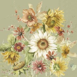 IHR - Lunch Napkins - Late Summer Flowers Green