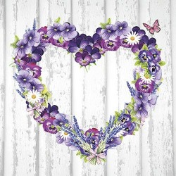 papieren lunch servetten - Purple Heart - Paarse bloemen - Hart