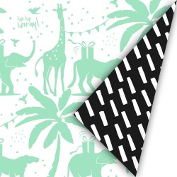 Wrapping paper - Mint - Black - Tropical Party - 50x300 cm