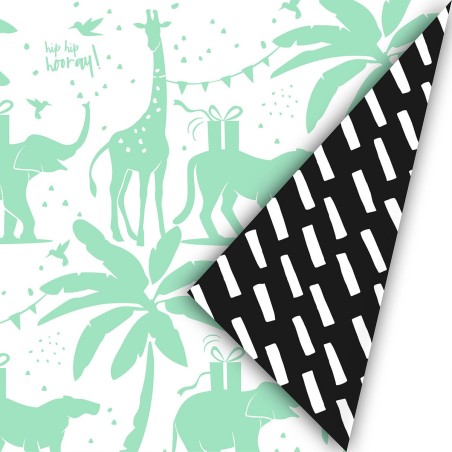 Cadeaupapier - Mint - Zwart - Tropical Party - 50x300 cm