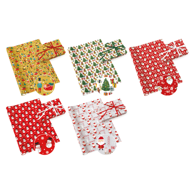 5 Rollen Cadeaupapier - Kerstafbeeldingen 5 Rollen Cadeaupapier - Kerstafbeeldingen