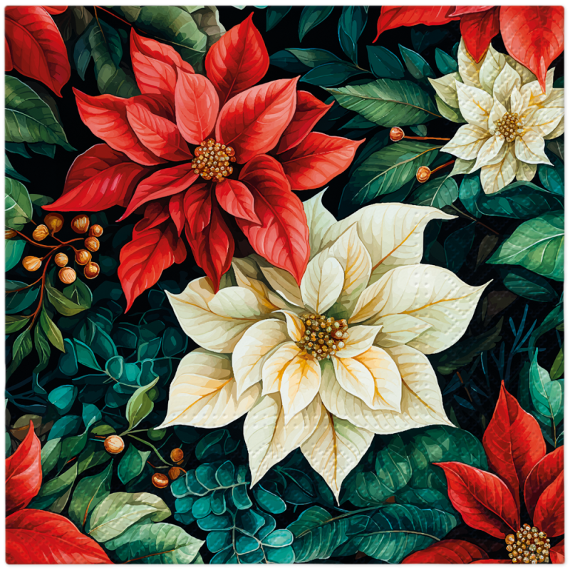 PAW - Lunch servetten - Poinsettia On Black PAW - Lunch servetten - Poinsettia On Black