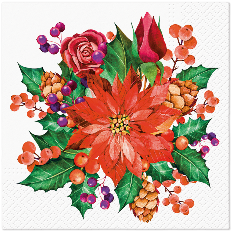 PAW - Cocktail servetten - Poinsettia With Cones PAW - Cocktail servetten - Poinsettia With Cones