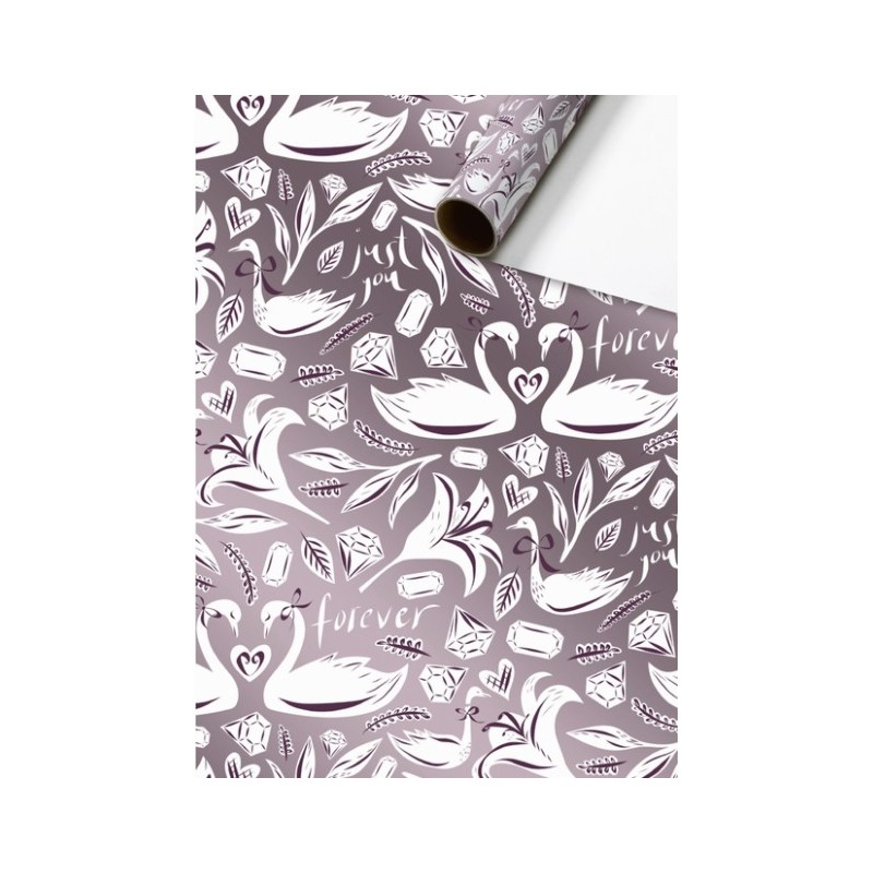Stewo - Wrapping Paper 70 cm - Nikki - Dark Purple - Huwelijk - Zwanen