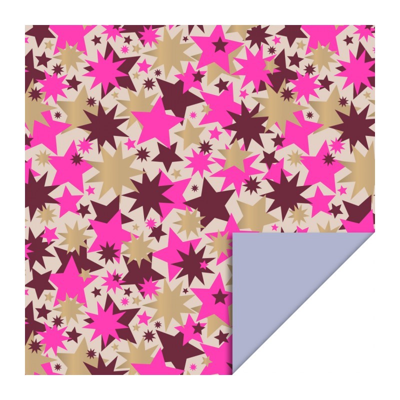 Wrapping paper - Big Stars Gold Beet Red/Fluor Pink - Misty Blue - 70cm wide Wrapping paper - Big Stars Gold Beet Red/Fluor Pink - Misty Blue - 70cm wide