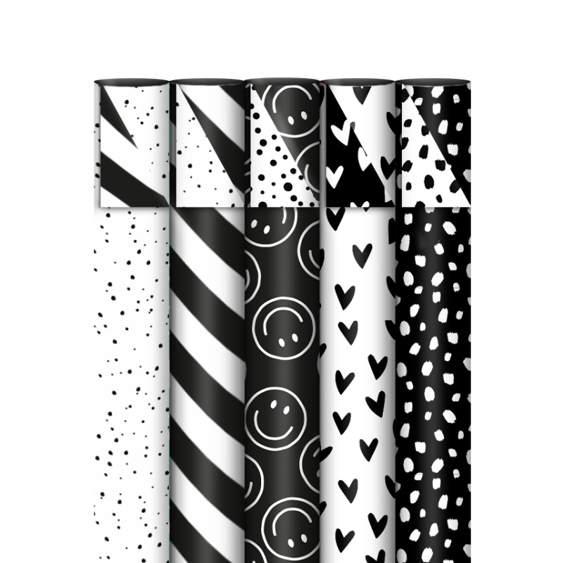Kassaplan - 5 Rollen Cadeaupapier 70 cm - Basic - Zwart - Wit Kassaplan - 5 Rollen Cadeaupapier 70 cm - Basic - Zwart - Wit