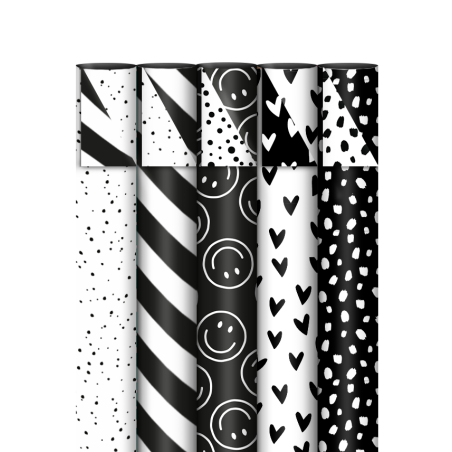 Kassaplan - 5 Rollen Cadeaupapier 70 cm - Basic - Zwart - Wit